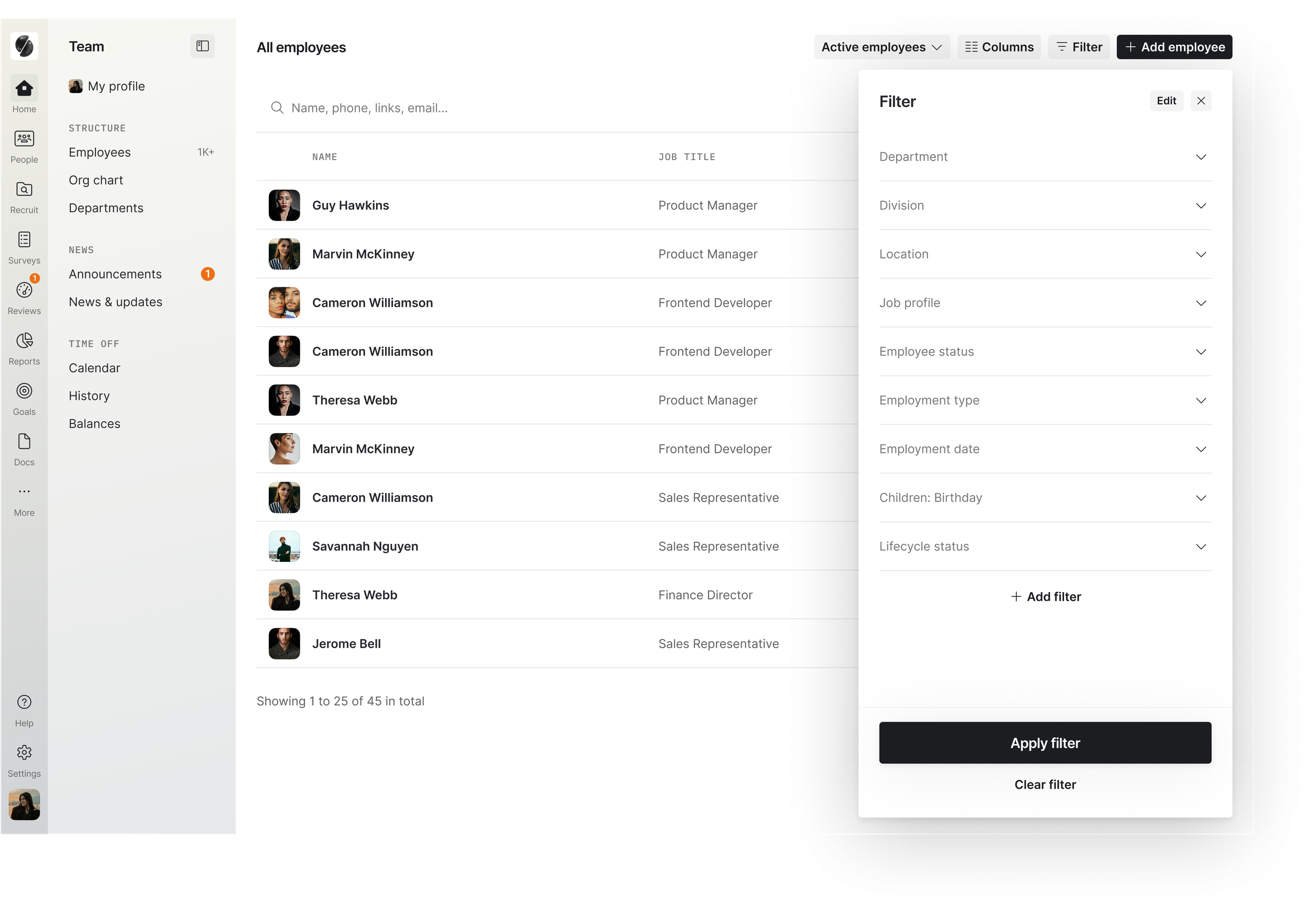 Custom fields HRIS: People list filtered by a custom field in Skailer