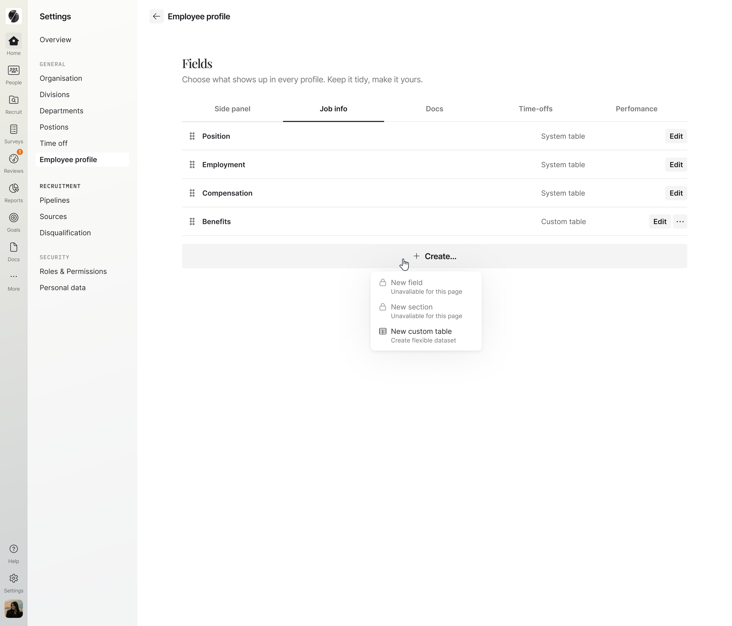 HR software custom tables: an employee request that saves to a custom table