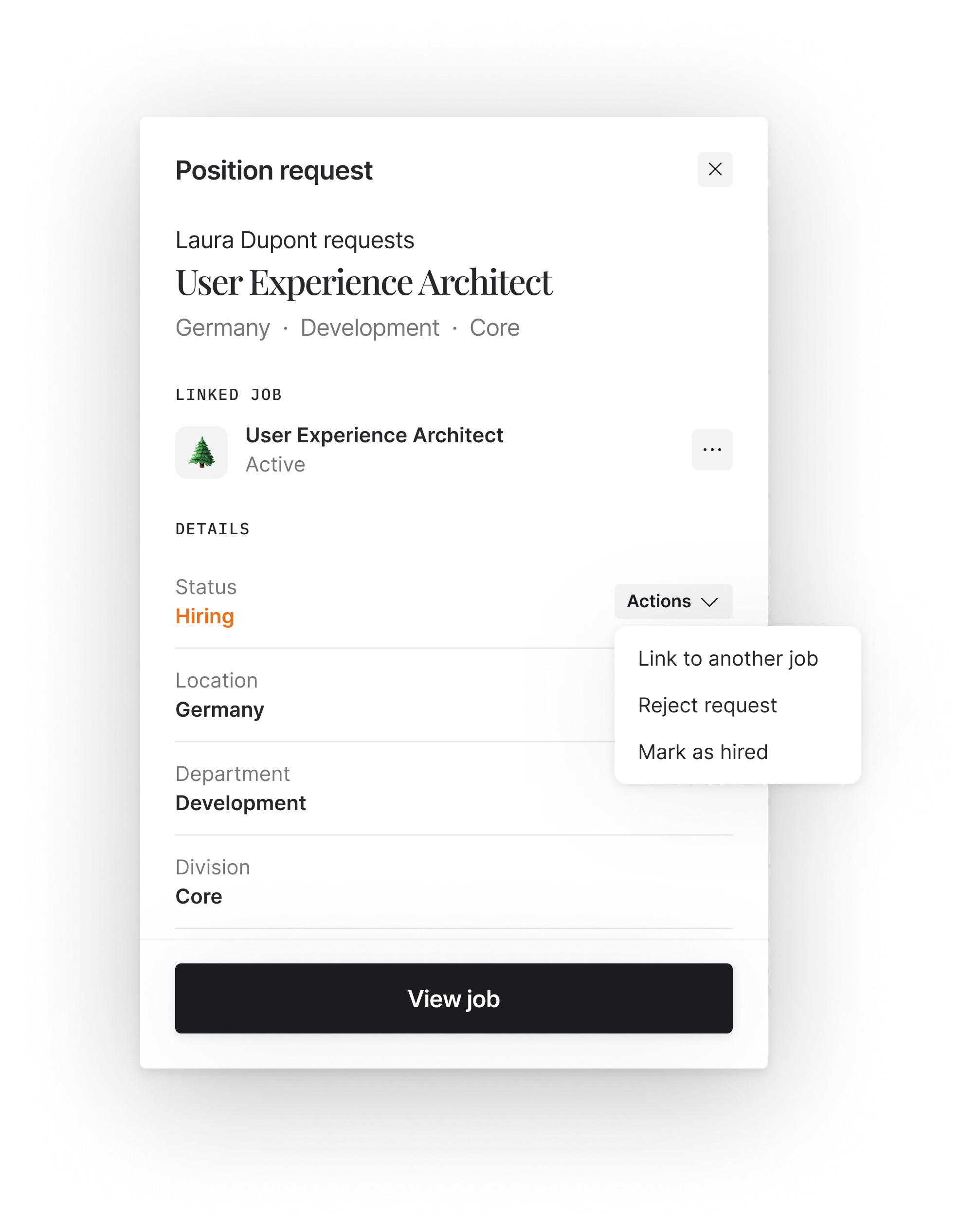 Recruitment planning in Skailer: link an approved position request to a job